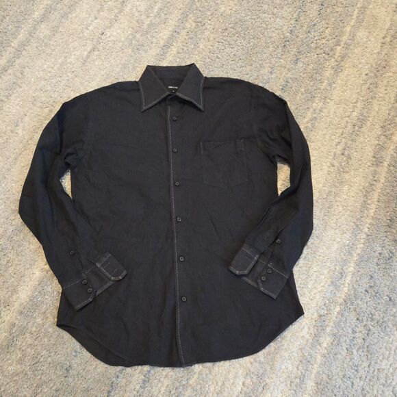Comsime COMME CA ISM Shirt Long Sleeve Plain Black Medium. - Picture 1 of 6